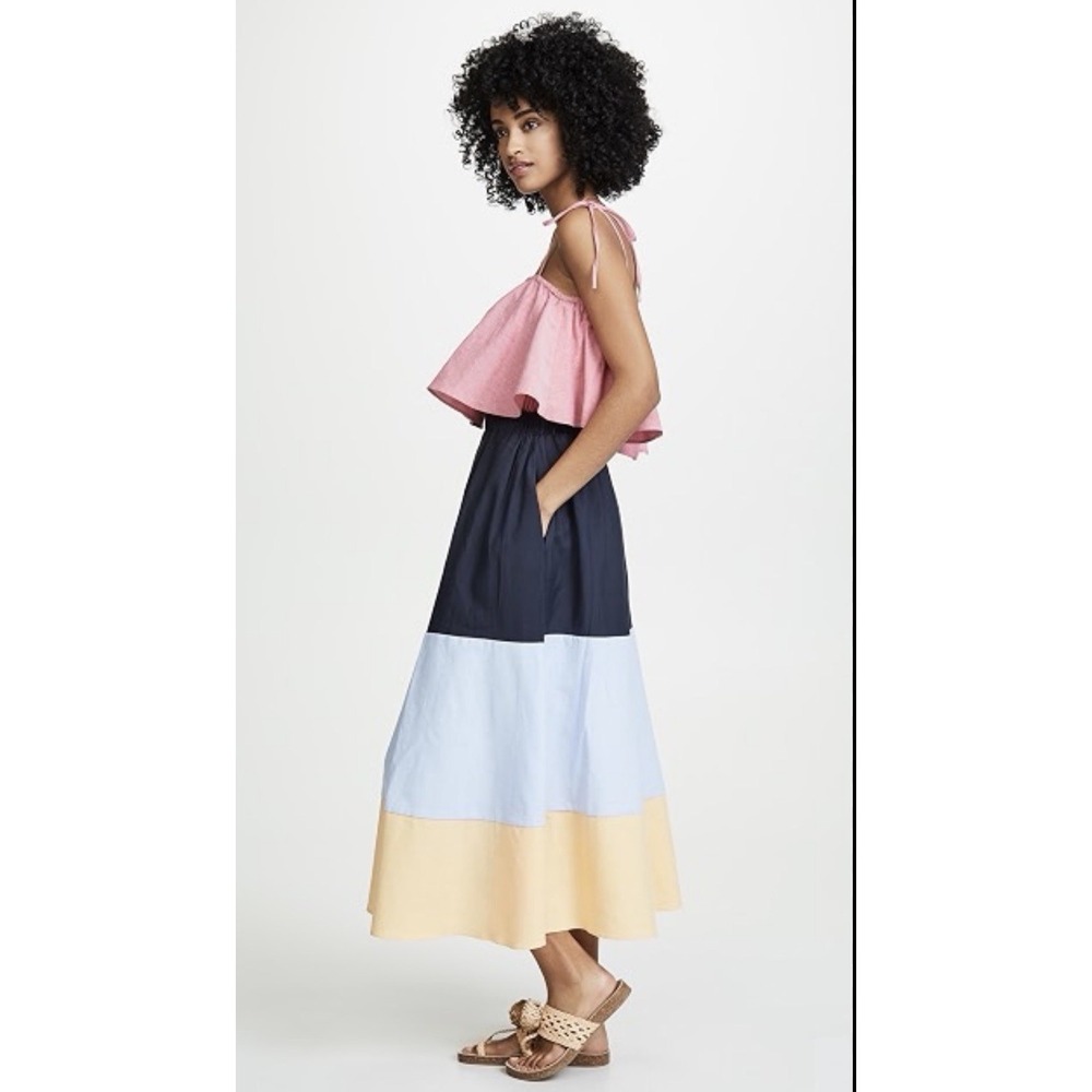 English Factory Tiered‎ Color Block Maxi Dress Tie Shoulder Ruffle Bodice Medium
